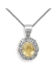 Yellow Citrine Necklace Antiqued Sterling Silver Scroll Design with Chain