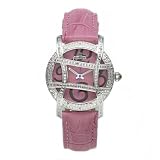 Pink Watch With Diamonds, Just Bling Womens Stainless Steel Diamond Designer Dial Pink Leather Watch