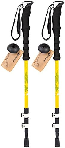 Andway® 2-Pack Flip Lock Trekking Poles Adjustable Walking and Hiking Poles With Vulcanized Rubber Feet (Yellow)