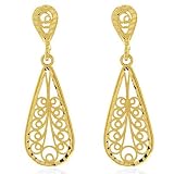 14K Yellow Gold Diamond Cut Drop Earrings