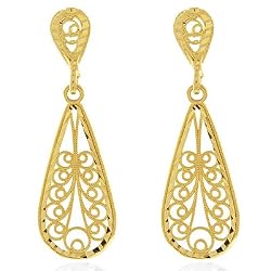 14K Yellow Gold Diamond Cut Drop Earrings