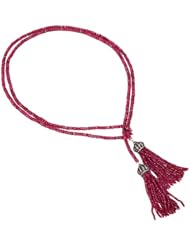 18kt Gold Diamond Pave Ruby Tassel Beads Necklace Wedding Jewelry