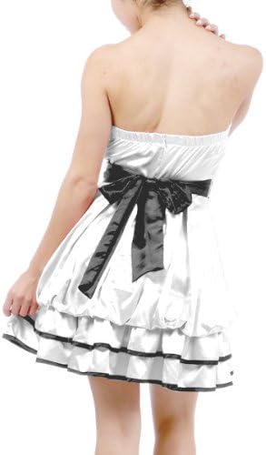 White Bridesmaid Cocktail Club Party Prom Women Juinor Strapless Layered Satin Bubble Mini Dress Size Small S