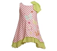 Girls One Shoulder Striped Print Chiffon/Cotton/Spandex   Dress With a Bow(s)