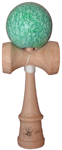 5K Kendama - Green and White Fire, Extra String Included