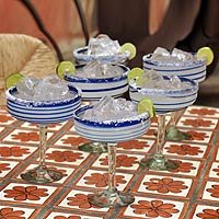 Margarita glasses Cobalt Spirals of 6)