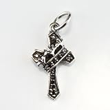 Black Cubic Zirconia Arranged Sterling Silver Crowned Cross