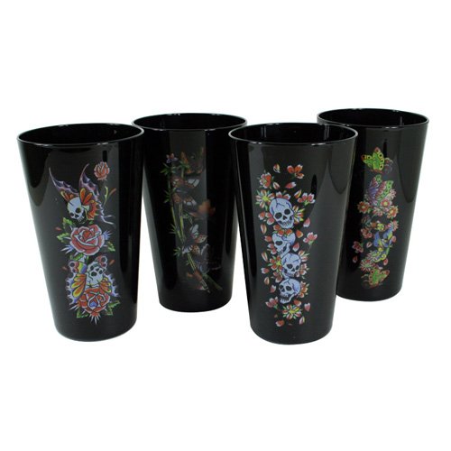 Ed Hardy Skulls & Butterflies Black Pint Glass Set