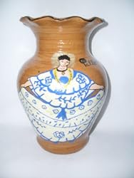 Hand-painted Pollera and Montuno Clay Vase