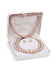 Sterling Silver 4-9mm Pink Freshwater Pearl Graduated 2 Row Necklace 18" Length with Matching 7-8mm Pink Freshwater Pearl Stud Earring.