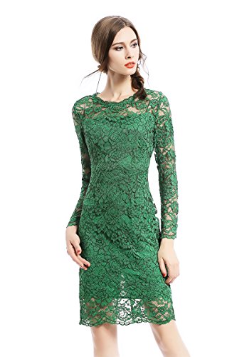 Joy EnvyLand Women Crew Neck Sheath Lace Cocktail Prom Party Lined Midi Dress
