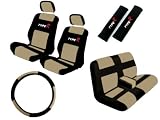 A Set of 12 Piece Universal Fit Waterproof Fabric Racing Sport Type R Seat Covers for Low Back Bucket Seat and Standard Bench Seat - Tan