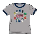  : The Justice League Justice Head Circle Adult Ringer S/S T-shirt in Heather/Navy by DC Comics