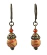 Earrings - E378 - Hand Painted Wood Bead and Swarovski (tm) Crystal Beads - Antique Gold Tone