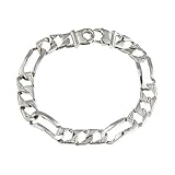 Sterling Silver Men's Handmade Figaro Link Bracelet Rhodium Plated 8.25