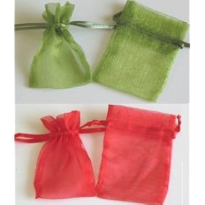 Christmas Holiday Red & Green Organza Favor Bags 3
