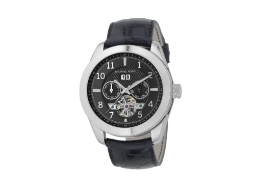 MICHAEL Michael Kors Mens Automatic Black Leather Strap Watch