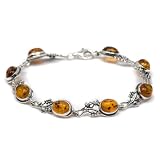Honey Amber and Sterling Silver Grape Vine Link Bracelet, 8