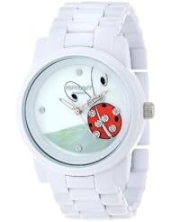 Sprout Womens ST/5049MPWT Diamond Dial Ladybug Motif White Corn Resin Bracelet Watch Set