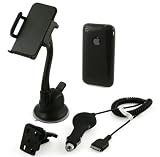MCA - Pack voiture - Col de cygne avec ventouse + Support dedie + Fixation Grille d'Aeration + Chargeur allume cigare + Housse minigel dediee + Protection d'ecran - Pour Apple IPHONE 3G , IPHONE 3GS , 3G S