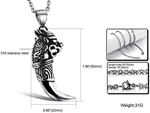 AGOKO Mens Titanium Steel Korean Style Fashion Wolf Fang Pendant Necklace