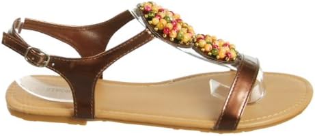 Simonelli Women's Ashley Beaded Flat Sandal, Brown, 6 M US