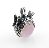 Flower Garden Sterling Silver Dragonfly and Butterfly on Pink Rose Quartz Pendant