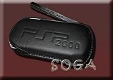 BLACK LEATHER POUCH CARRY CASE BAG GLOVE FOR SONY PSP 2000 SLIM + STRAP