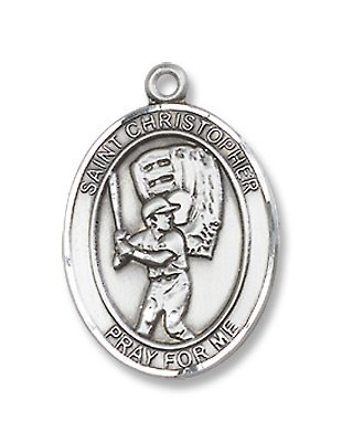 St. Christopher Sport Baseball Sterling Silver Medal with 18
