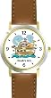 Noah's Ark No.5 - Biblical Theme - WATCHBUDDY&reg; DELUXE TWO-TONE THEME WATCH - Arabic Numbers - Brown Leather Strap-Women's Size-Small