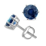 18k White Gold 6 Prong Natural Sapphire Stud Earrings, 2.15 cttw,Certificate of Authenticity, Screw Backs