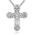 Sterling Silver Blue Topaz and Diamond Cross Pendant, 18"