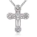 Sterling Silver Blue Topaz and Diamond Cross Pendant, 18"