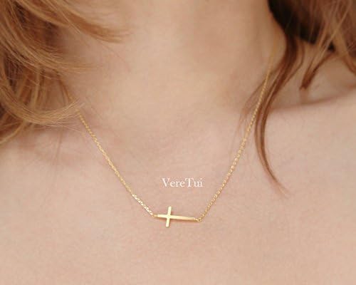 Simple Sideways Gold Cross Necklace