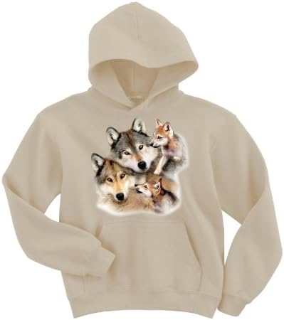 Cotton Blend Sweatshirt Hoodie - Wolf Family - Sand - M