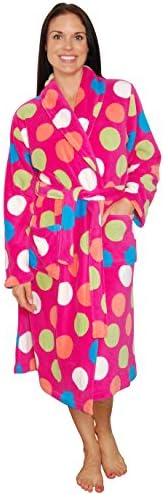 PajamaMania Women's Fleece Robe (Pink Multi Dot, Med)