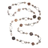 Exquisite Black Stone Brown Silvertone Beaded Long 34" Necklace Fashion Jewelry