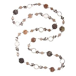 Exquisite Black Stone Brown Silvertone Beaded Long 34" Necklace Fashion Jewelry