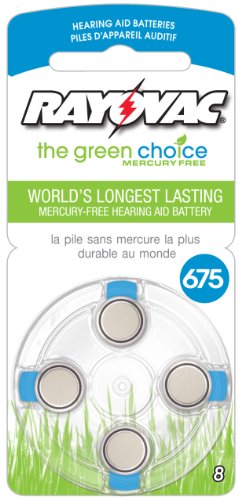 Rayovac Size 675 Mercury Free Hearing Aid Battery, 8-Count Package