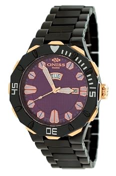 Oniss #ON8040-MRG16 Men's Rose Gold Trim Sol Collection Black Ceramic Watch