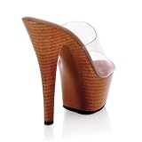 Women's Kiss-201W, 6 Stiletto Heel Faux Wood Platform Slide, Wide