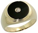 14k Gold Men's Ring, w/ Black Onyx Stone & 0.06 Carat Brilliant Cut Diamond, 5/8" (15mm) wide