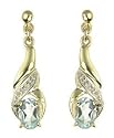 9ct Yellow Gold Diamond Set Blue Topaz Swirl Drop Earrings