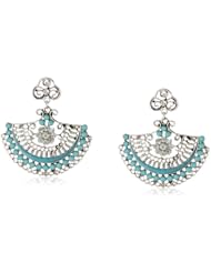 Turquoise, Rhinestone and Silver Tone Metal Chandelier Earrings
