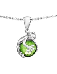 Original Star K (tm) Frog Pendant With 10mm Simulated Peridot Ball in 925 Sterling Silver