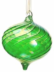 4.5" Princess Garden Iridescent Green Onion Shaped Glass Christmas Ornament