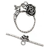 Bali Style Sterling Silver Large Victorian Rose Toggle Clasps 18mm (1 Set)