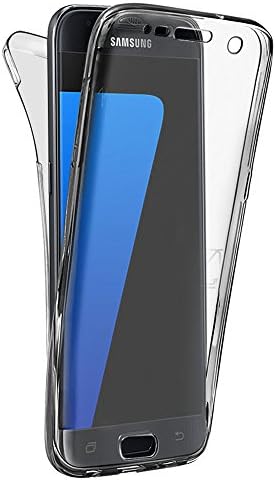 Ourdevice 360° Full Protective Case Shockproof TPU Gel Transparent Clear Cover For Galaxy S7 Edge case (Transparent Grey)