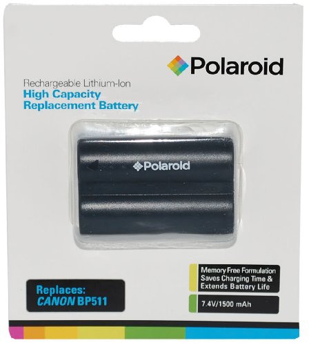 polaroid high capacity canon bp-511 rechargeable lithium replacement battery (compatible with: canon eos 20d, 30d, 40d, 50d, 5d, d30, d60 , optura xi , powershot g1, g2, g3, g5, g6, pro 1, pro 90 )