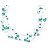 16 Inch with 2 Inch Extension Aqua Glass and Turquoise 6 Strand Necklace